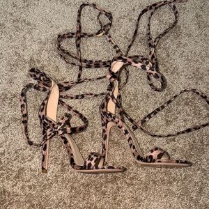 Leopard Print Strappy Heels- fashion nova